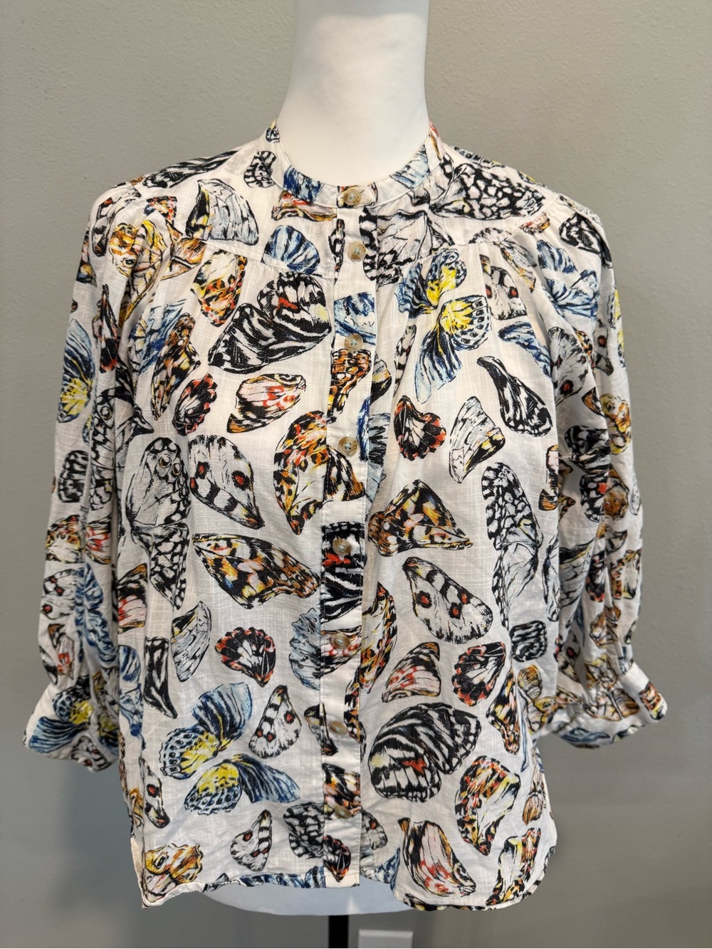 Maeve Button Down Shirt Butterfly Long Sleeve XS Peasant Boho Chic Whimsical